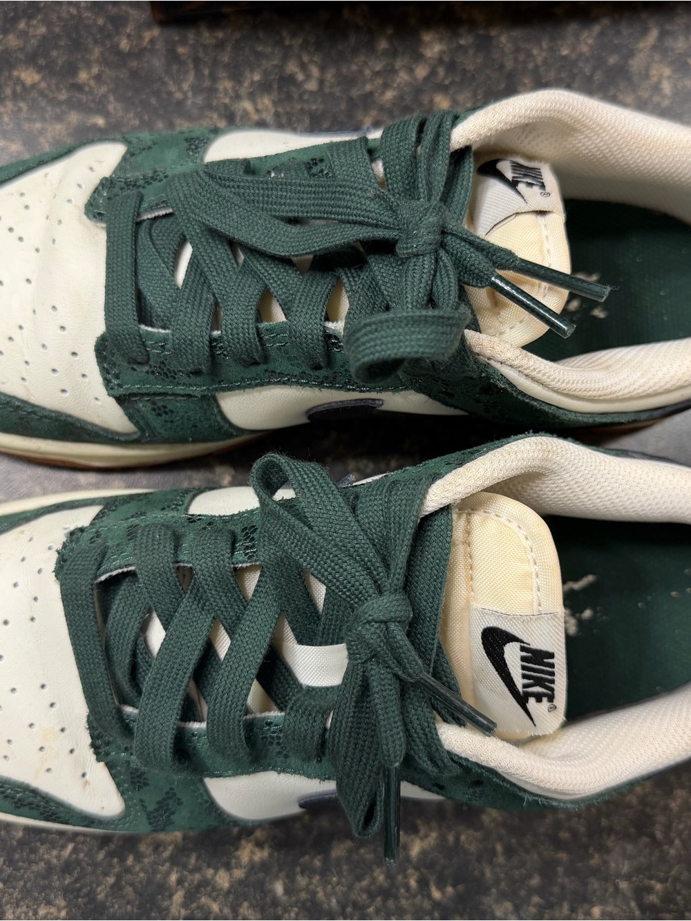 Nike Cream White and Dark Green Sneaker Interior Detail